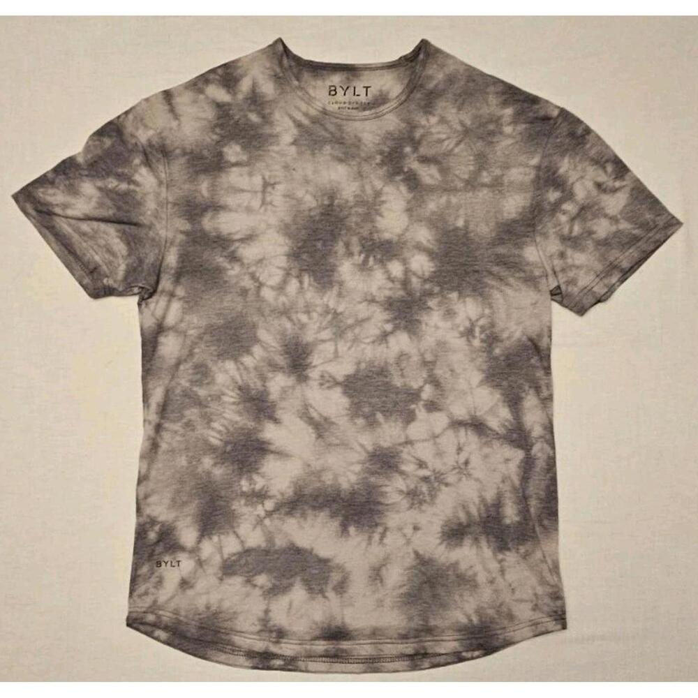 BYLT Premium Mens Gray Cloud Dye Curved Hem Short Sleeve Shirt Size M Stretch